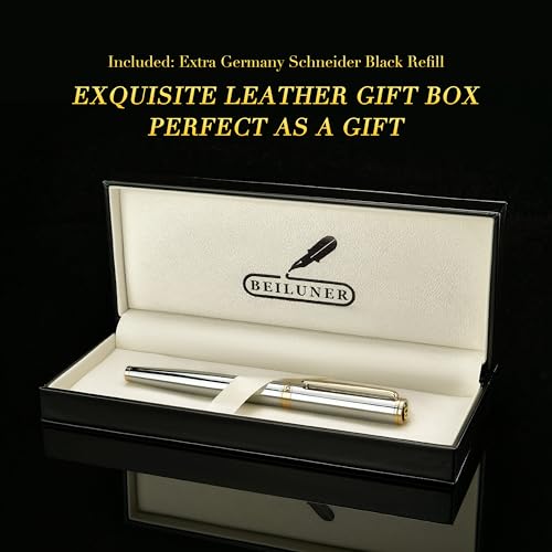 BEILUNER Luxury Rollerball Pen, Stunning Silver Chrome with 24K Gold Finish,Noble and Elegant Designs,Schneider Ink Refill, Best Gift Pen for Men & Women, Professional, Executive Office, Fancy Pens - color: ,Silver Chrome and Gold