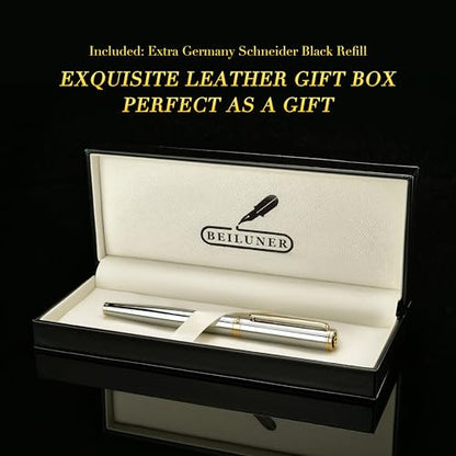 BEILUNER Luxury Rollerball Pen, Stunning Silver Chrome with 24K Gold Finish,Noble and Elegant Designs,Schneider Ink Refill, Best Gift Pen for Men & Women, Professional, Executive Office, Fancy Pens - color: ,Silver Chrome and Gold