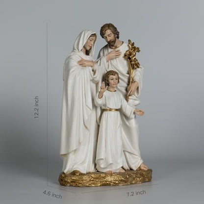 BC Catholic Holy Family Statue 12" H Youth Jesus St. Joseph Virgin Mary - color: Gold & White