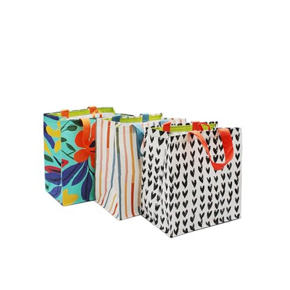 Earthwise Reusable Grocery Bags – Gift Totes, Foldable & Water‑Resistant Shopping Bags, Durable Multi‑Use Eco Bags with Spring Designs (6 Pack)
