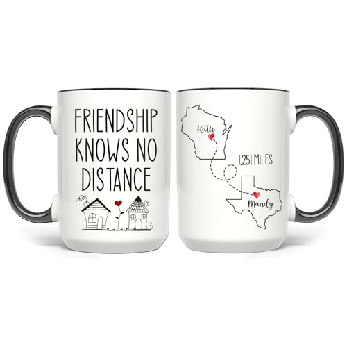 Personalized Friendship Knows No Distance Mug - Personalized Long Distance State To State - Moving Away Cup - Bestie Birthday Gift - Custom Map State Distance Coffee Cup - color: DISTANT-MAP-M5