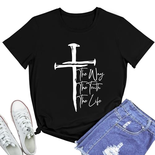 BLACKMYTH Graphic T-Shirts for Women Faith Shirts for Women - color: Black 04, size: Large