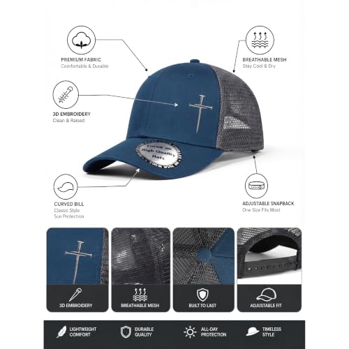 Christian Hats for Men Women,Jesus 3 Nail Cross Hat Christian Religious Gifts for Birthday/Christmas,Black and Silver - color: 07.blue-silver