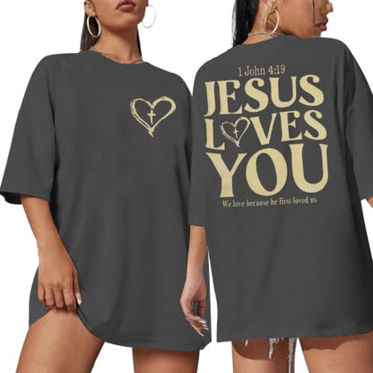 Christian Shirts for Women Oversized Faith Jesus Shirt Inspirational Tops - color: Greya, size: XX-Large