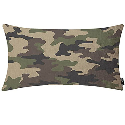 EKOBLA Camouflage Pattern Rectangle Pillow Covers Military Combat Woodland Green Black Lumbar Pillow Cases for Outdoor Square Couch Chair Cushion Cover Cotton Linen 12x20 Inches - color: Multi-bs16