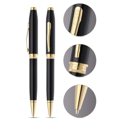 Cross Foundry Glossy Black Gold Ballpoint Pen, Medium Point, Black Ink - color: Glossy Black