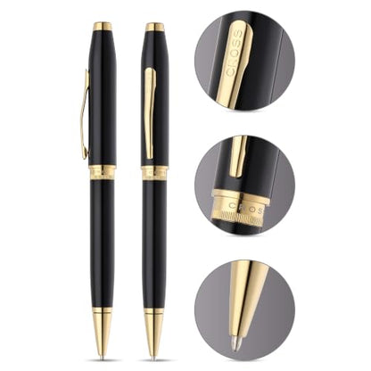 Cross Foundry Glossy Black Gold Ballpoint Pen, Medium Point, Black Ink - color: Glossy Black