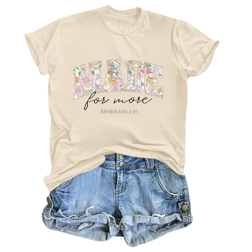 Christian Shirts for Women Made for More Jesus Faith Bible Verse T Shirt Vintage Graphic Inspirational Tees Tops - color: Apricot, size: Large