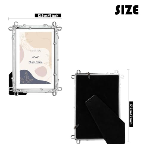 Classic Home Collection Silver Photo Frame, 4x6 Inch, Bow Accents with Crystal, Decorative Picture Frame (Silver) - color: Silver