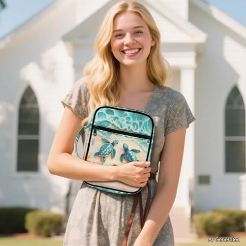 Suobstales Beach Turtle Starfish Seashell Heart Print Bible Cover Carrying Book Case for Women Men Lightweight Bible Bag Bible Protective with Handle and Zippered Pocket - color: Beach Turtle Starfish Seashell Heart