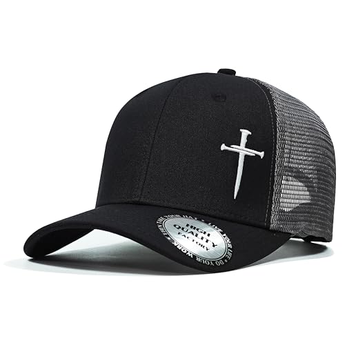 Christian Hats for Men Women,Jesus 3 Nail Cross Hat Christian Religious Gifts for Birthday/Christmas,Black and Silver - color: 01.black-silver