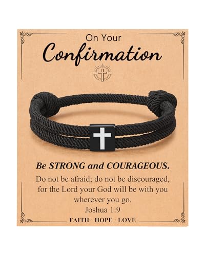 UNGENT THEM Cross Bracelet for Teen Boys Men, Christian Gifts with Card - style: Confirmation&Boys