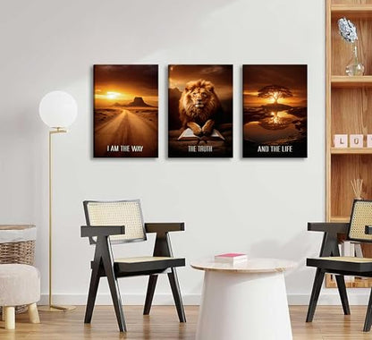 Framed 3 Pcs Christian Faith Canvas Prints Wall Art 16x24 Inches - color: brown, size: 16x24Framed