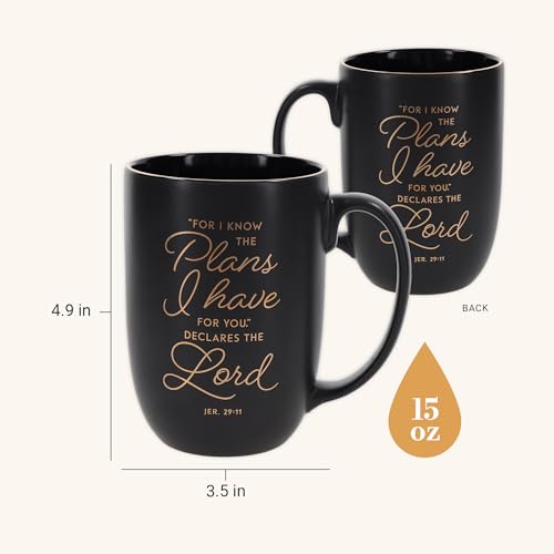 Christian Art Gifts Large Scripture Coffee Mug for Men, Women & Grads - color: Know the Plans/Charcoal & Gold