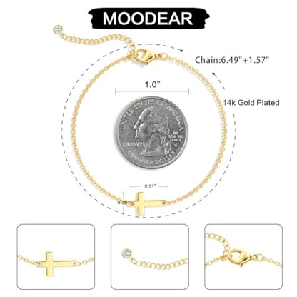 Moodear Cross Bracelet for Women, Dainty Sterling Silver/Gold Plated Gift - color: Gold Cross Bracelet