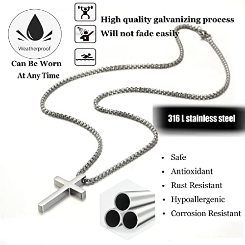 Stocking Stuffers for Teens Christmas New Year Gifts for Men Stainless Steel Cross Necklace for men Silver Cross Necklace for boy cross chain for mens Small Cross Pendant Necklace Simple Jewelry - color: Silver:Cross Pendant 0.6'' * 1.1''