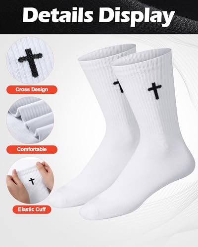 Shihanee 12 Pairs Cross Crew Socks for Men Christian Gifts - color: White