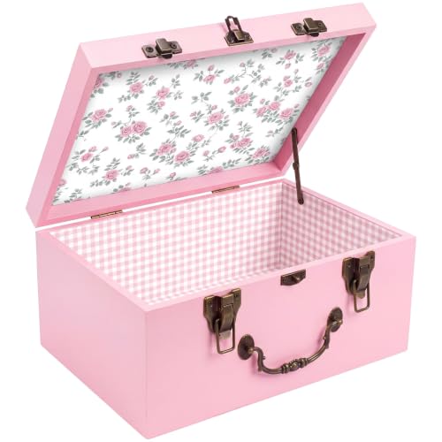 SiliFine Pink Keepsake Box for Baby, Wooden Memory Storage for Newborns