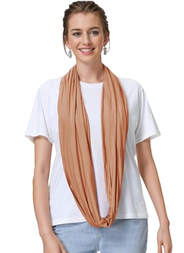 Lina & Lily Premium Modal Jersey Knit Women's Infinity Scarf Loop Lightweight - color: Camel