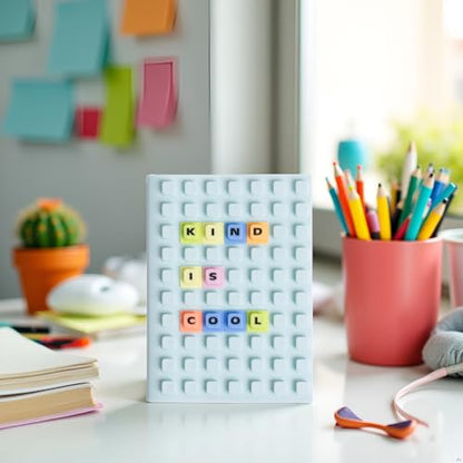 Pearhead Customizable Letterboard Journal with Silicone Cover – Fidget Notebook with Letters and Symbols, Lined Pages for Writing & Planning, Blue - color: Blue Letterboard Journal