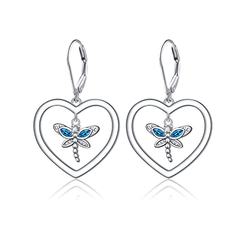 S925 Sterling Silver Heart Dangle Drop Earrings for Women Jewelry Gift - style: Dragonfly