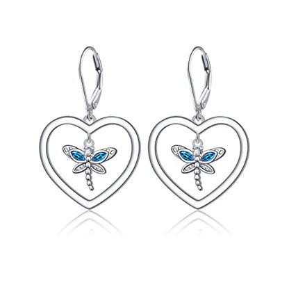 S925 Sterling Silver Heart Dangle Drop Earrings for Women Jewelry Gift - style: Dragonfly