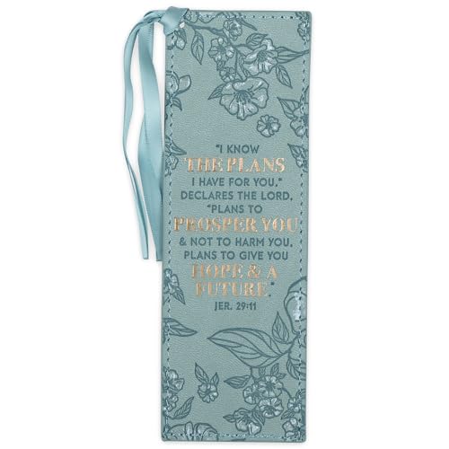 Christian Art Gifts Faux Leather Scripture Bookmark: Jeremiah 29:11 - color: Light Teal - Know/Plans