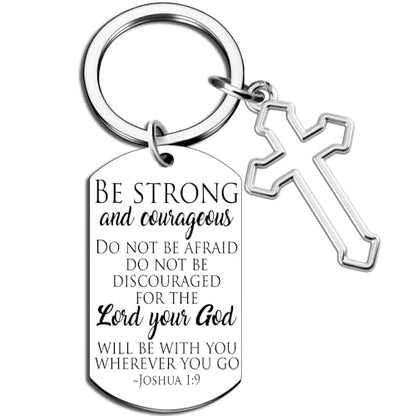 Bible Verse Keychain Be Strong And Courageous Cross Keychain Men Women Religious Gifts For Family Friend Birthday Christmas Thanksgiving Christian Gifts Inspirational Key Chain