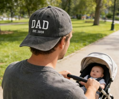 2PCS Dad and Mom EST 2026 Hats for Men Women, New Parents Gifts Cap - color: D-black