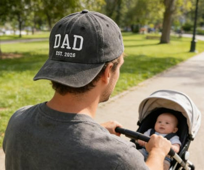 2PCS Dad and Mom EST 2026 Hats for Men Women, New Parents Gifts Cap - color: D-black