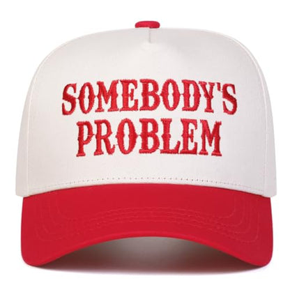 Trendy Embroidered Baseball Cap for Men & Women, Adjustable Snapback Hat for Casual Wear - color: Somebody's Problem| Red