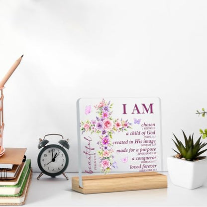 Christian Home Decor, Positive Bible Verse Acrylic Desk Sign - color: M60A05