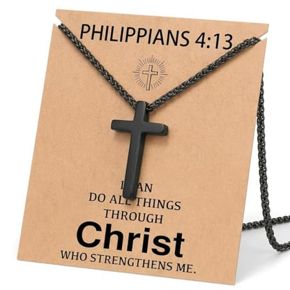Stainless Steel Cross Necklace for Men, Philippians 4:13/Joshua 1:9/Isaiah 41:10 Scripture Pendant - Religious Baptism & Confirmation Gift for Husband,Teens 13+,Him - style: Philippians 4:13