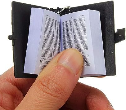 Miniature Holy Bible Keychain - Black Zinc Alloy Scripture Pendant with Cross Charm, Compact Christian Jewelry for Men and Women (Key Ring and Bag Accessory)