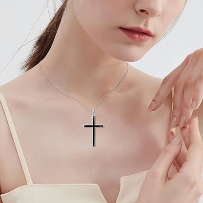 YFN Cross Necklace Sterling Silver Religious Cross Pendant Jewelry Christian Gifts for Women Men - style: C. Black Onyx Engraved