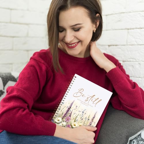 Wildflower Christian Spiral Notebooks, Be Still and Know That I Am God Bible Journal, Psalm 46:10 Scripture Journals for Writing, Religious Notebook for Note Taking, 5.5x8.3 Inch - color: white Bible Notebook-9