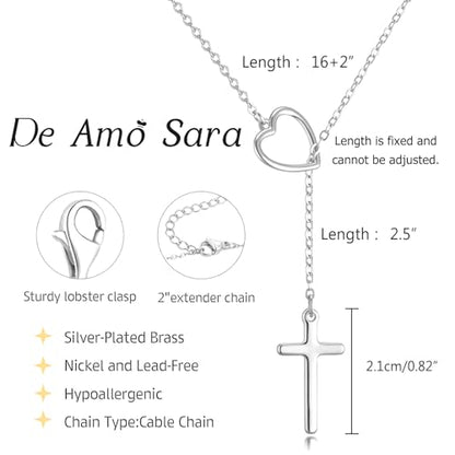 Cross Necklace for Women, Dainty 14K Gold Plated Cross Pendant Simple Long Necklaces for Women, Christian Faith Necklace Trendy Gold Jewelry Gifts for Easter - color: fixed silver heart infinity cross necklace