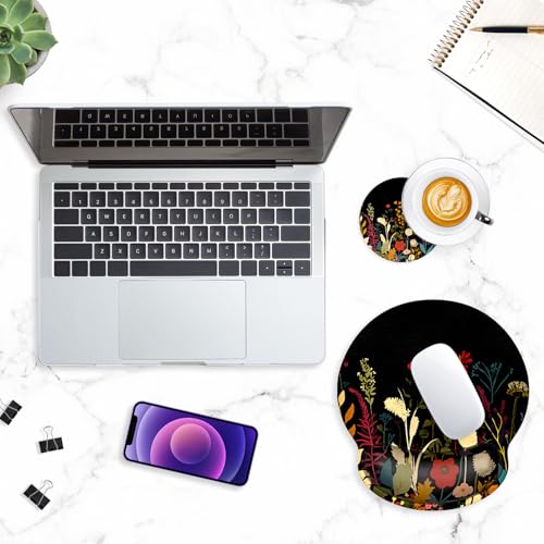 ITNRSIIET Ergonomic Mouse Pad with Wrist Support Wrist Rest Smooth Surface Non-Slip Rubber Base Comfortable Office Supplies Pain Relief, 9.8 x 9.1 inches, Pretty Flowers Plants - color: Pretty Flowers Plants