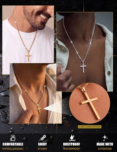 LOYALLOOK Cross Necklace for Men Women Silver Gold Black Mens Necklaces - style: Bible 3:1