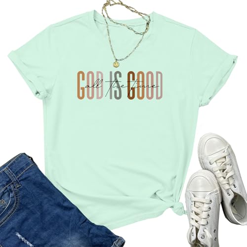 Tuislay Christian God is Good Shirt for Women Faith Jesus Shirts Bible Verse Religious Tshirts Inspirational Tees Cute Tops - color: Aqua Green, size: Small