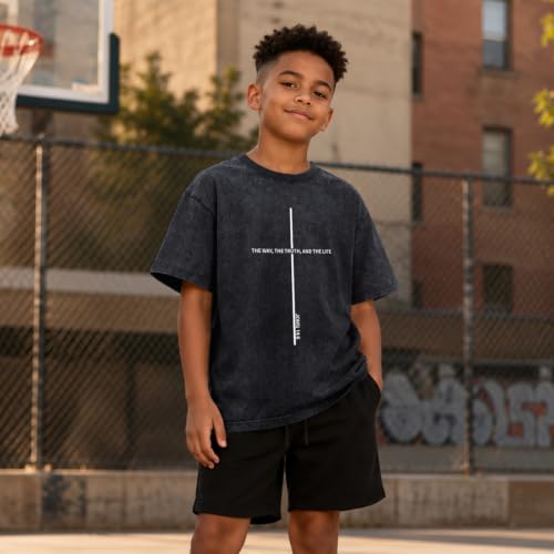 Boys Christian Shirts for Kids Jesus God Bible Verse Religious Faith T Shirt Youth Acid Wash Cross Graphic Tees Tops - color: Black, size: 7-8 Years