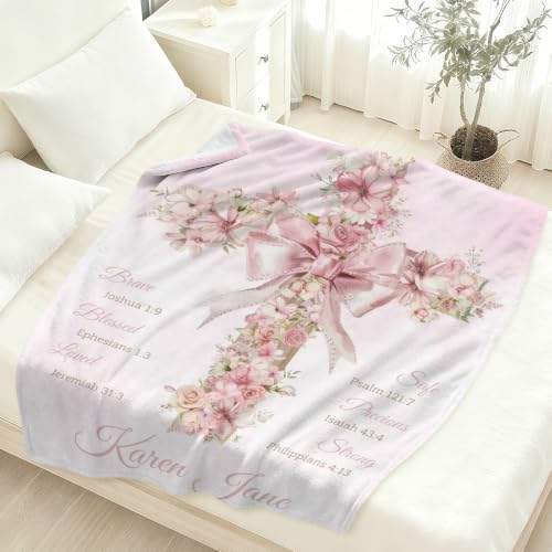 Personalized Baptism Baby Blanket with Name, Floral Christening Blanket - color: Baby Blanket #16