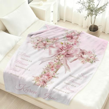 Personalized Baptism Baby Blanket with Name, Floral Christening Blanket - color: Baby Blanket #16