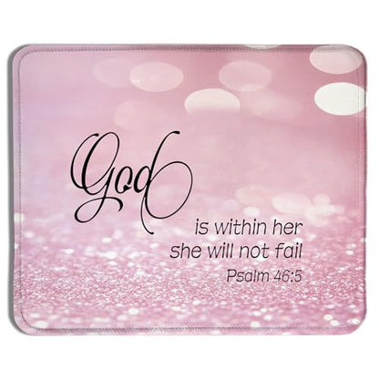 God is Within Her She Will Not Fail Christian Mouse Pad for Desk, Pink Glitter Bible Verse Mousepads for Wireless Mouse Computers Laptop Home Office Supplies Accessories, 9.5x7.9 Inch - color: colour 5