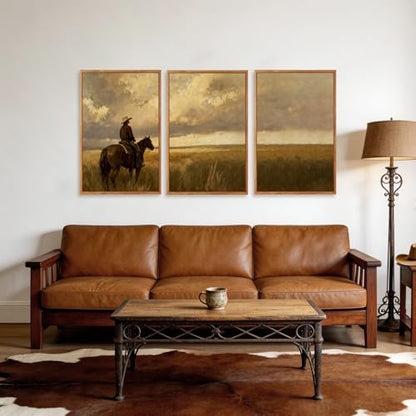 Aurlan 3 Pcs Western Cowboy Framed Wall Art 24x36 Inch - color: Western Cowboy, size: 24"x36"