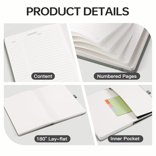 EMSHOI Lined Journal Notebook, 192 Numbered Pages, A5 Size (5.7'' x 8.3'') - color: Light Green, style: Ruled