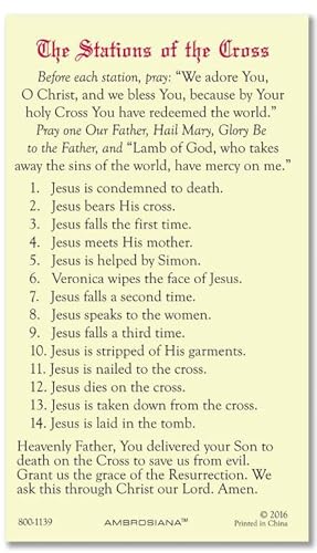 Christian Brands Catholic Holy Cards - Laminated Inspirational Prayer Card with Gold Foil Embossing, 25-Count, Stations of the Cross
