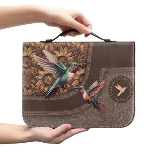 Brown Bible Cover PU Leather Carrying Book Cute Bird Print Case Church Bag Bible Protective with Handle, Fit for Men, Women, Father, Mother, Friends - color: Cute Bird, size: 2X-Large