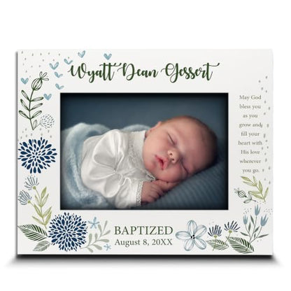 BELLA BUSTA-Personalize -Baptism, Dedication, Confirmation, First Communion Theme Picture Frame-Keepsake from Godparents, Friends, Family-UV Print Frame (Blue (5x7 Horizontal)) - color: Blue (5x7 Horizontal)