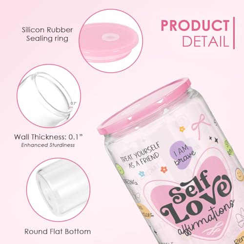 SANDJEST Inspiration Glass Can, Self Love Iced Coffee Aesthetic Cup, Gifts for Christmas Birthday, Gift for Women Girls, 16oz - color: Inspiration 3